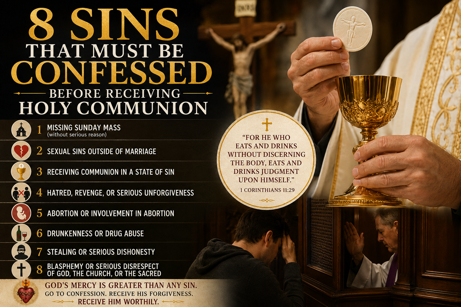 8 Sins That Must Be Confessed Before Receiving Holy Communion